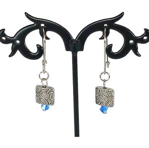 Hypoallergenic Stainless Steel Earrings Silver Scrolls Blue Beads Eclectic